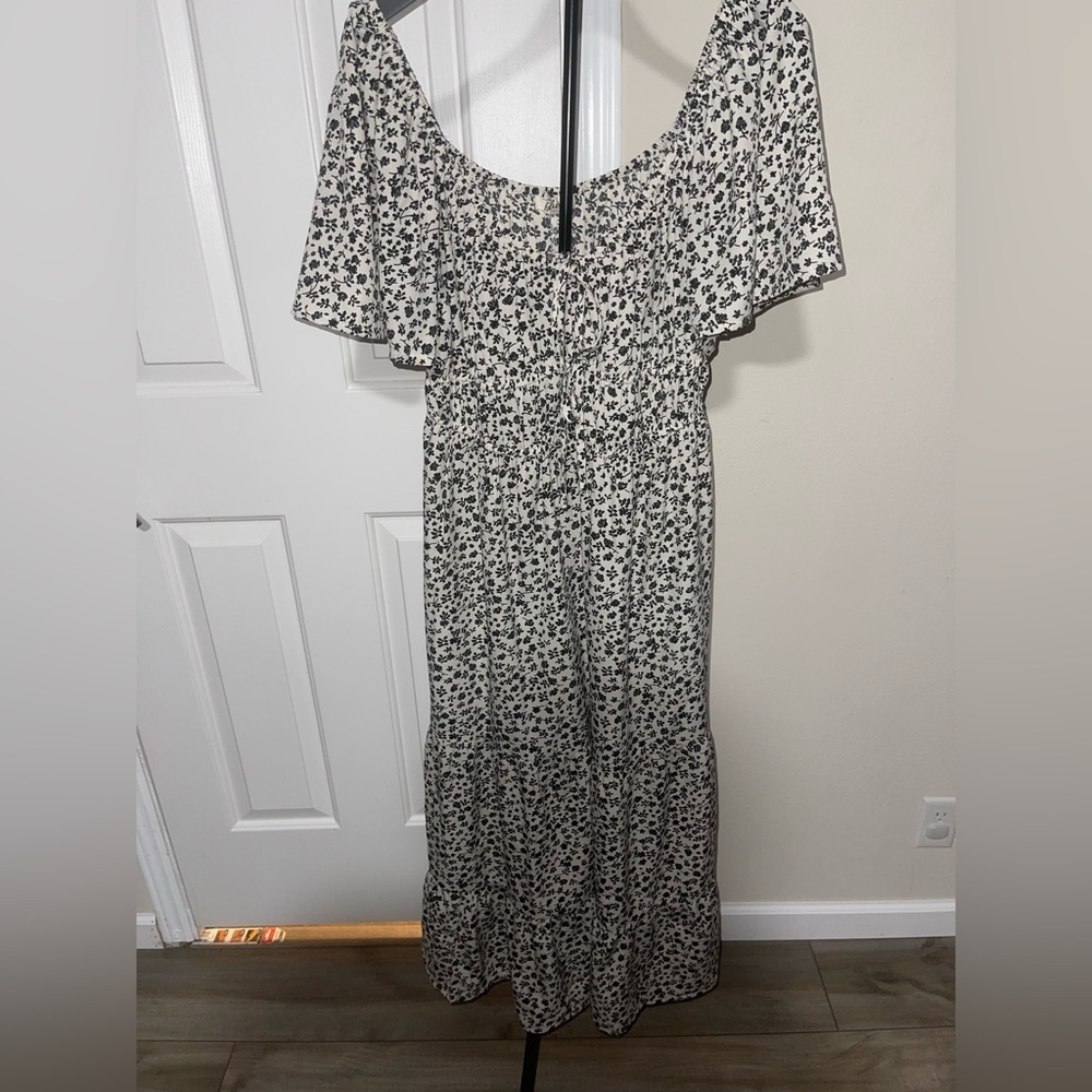 Blush Black and White Floral Midi Dress